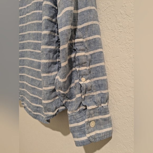 Abercrombie & Fitch Blue Striped 100% Linen Long Sleeve Button-Up Shirt Size XL - Picture 8 of 11